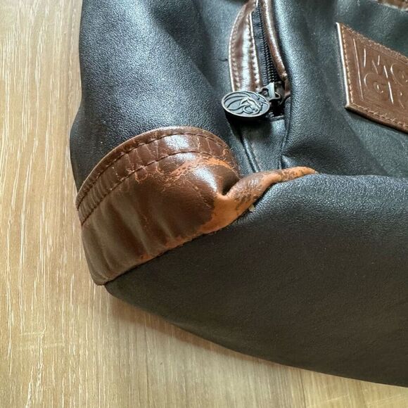 Vintage MGM Grand Las Vegas Mini Leather Backpack Black And Brown Distressed - Picture 5 of 13